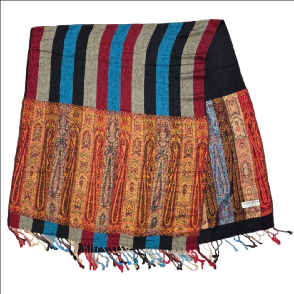 Pashmina Multicolor Striped Scarf & Wrap 28"× 66"